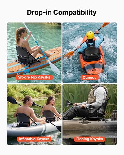 VEVOR Kayak Seat, 1 Pack 1.3" de Altura Elevada, Asiento Universal Plegable para Canoa con Soporte Ajustable para la Espalda, Correas Ajustables y Marco de Aleación de Aluminio para Kayaks Sit-on-Top, de Pesca e Inflables miniatura 4