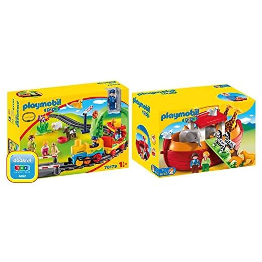 PLAYMOBIL 1.2.3 Mi Primer Tren, A Partir de 18 Meses (70179) + 1.2.3 Playset Maletín, Arca de Noé, Multicolor, 18m + (6765)