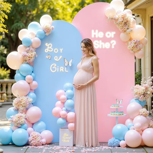 Image of 7.2FT 6FT Arch Backdrop Cover for Wedding, Set of 2 Stretchy Spandex Fitted Arch Stand Cover for Baby Shower, Birthday Party Decor, Chiara Backdrop Cover with Double-Sided Design(Pink, Blue)