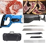 Knochensäge, Metzger Elektrische Knochensäge Fleischsäge Gefriergut-säge, Multifunktion Säbelsäge mit 4 Sägeblättern für Schneiden von Tiefkühlkost, Holz, Metall, Kunststoff(Color:Blue,Size: