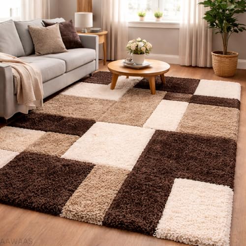 Image of 3D Shaggy Polyester Carpet Rug Runner Area Mats for Bedroom /Living Area /Home with Anti Slip Backing Soft /Fluffy Hight Pile - (3D Coffee B, 6x9 feet)