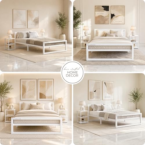 Image of Single Size Metal Bed Frame | SingleSize Metal Bed for Adults | Heavy Duty Iron Bed | Steel Bed Single | Single Metal Cot | Platform Bed | White MetalBed | Metal Slats | No Box Spring Needed