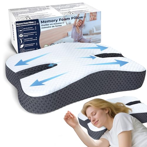 SAHEYER Anti Schnarch Kissen für Seitenschläfer, Schnarchhilfe mit Memory Foam, Orthopädisches Seitenschläferkissen, Lösung und Mittel gegen Schnarchen, Anti Snoring Pillow Geräte, Weiß