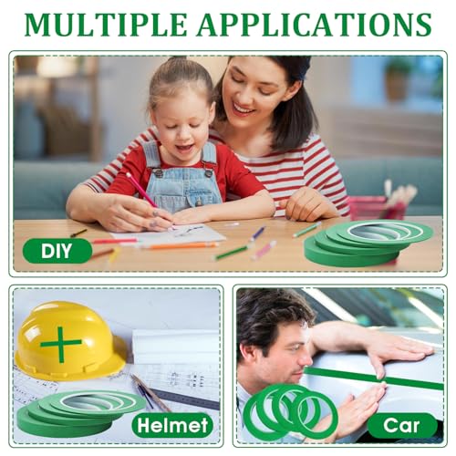 Image of CIATBYYJ 4 Rolls Pinstripe Tape, Green Automotive Masking Tape for Painting, High Adhesion Masking Tapes for DIY, Car, Paint, Art Creat (1 /16, 1 /8, 1 /4 and 1 /2 Inch Wide x 52 Yard Long)