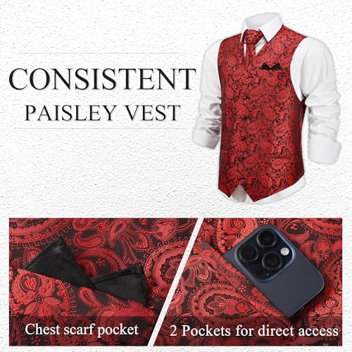 Uniform Paisley Floral Jacquard Suit Vest for Men,Men Formal Tuxedo Vest and Tie Sets,Wedding Vests Dress Suit Set2