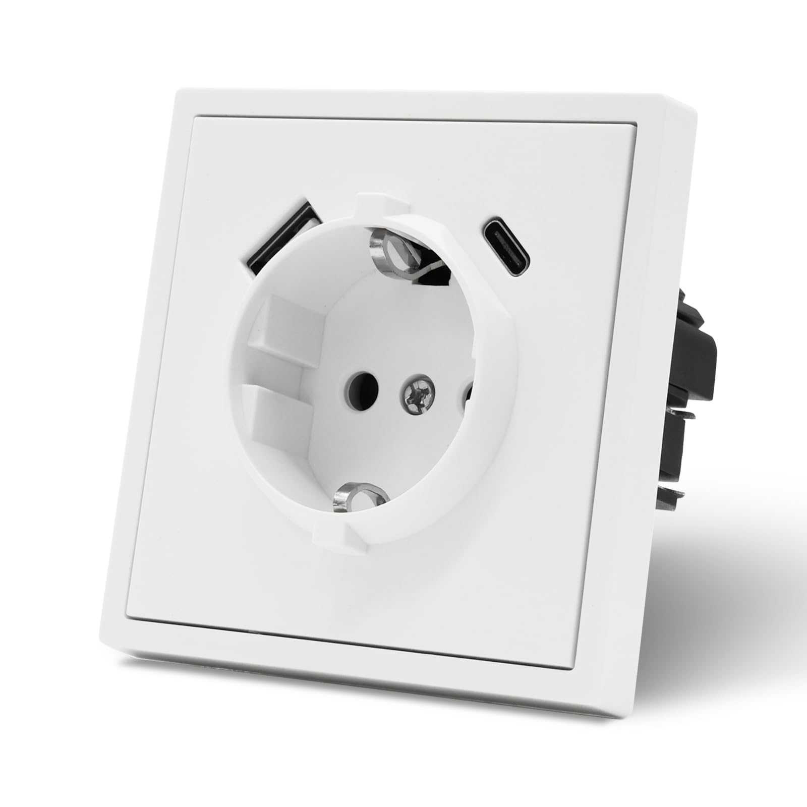 MVAVA Steckdose mit USB C EU-Standard, 1 Fach Unterputz Steckdose, Einfache Installation, 80mm × 80mm Steckdosen, 3-Draht Erforderlich, Weiß