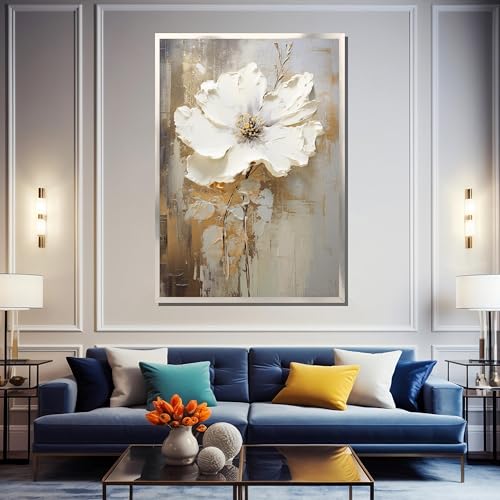 Tableau fleurs blanches impression toile moderne grand format 60x80