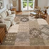 UERMEI Modern Geometric Patchwork Area Rug 6x9, Washable Brown Color-Block Carpet Non-Slip Low-Pile Foldable Rugs for Living Room Bedroom Dining Room Indoor - Warm Brown