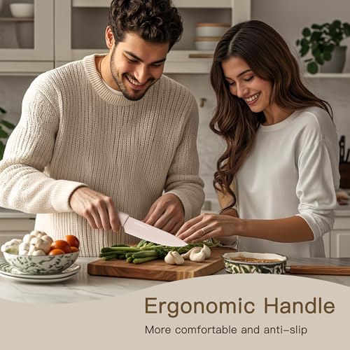 Astercook Knife Set, 13 Pieces Kitchen Knives Set with Healthy Anti-Rust Coating, Dishwasher Safe, Stainless Steel Chef Knife Sets with 6 Blade Guards, Perfect Holiday Gifts for Kitchen image 5