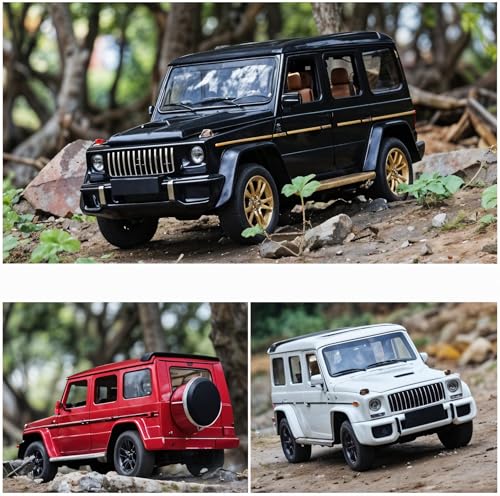 Image of Die-Cast Model Car, 1:32 Scale, Black with Gold Accentsband Hood Pull Back Super Car with Openable Doors Sound and Light for Birthdays Gift Party Decorations (G Wagon 1:24)