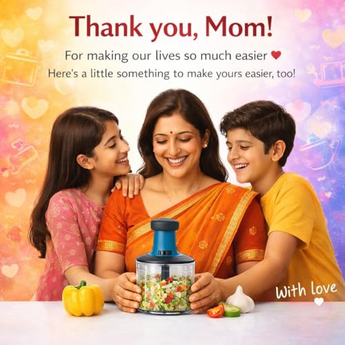Image of Manual Push Chopper Gift for Mummy, Gift for Kitchen - Hand Press Vegetable & Fruit Cutter with Five Stainless Steel Blades, Multipurpose Onion, Salad,Ginger,Garlic, Tomato & Nuts