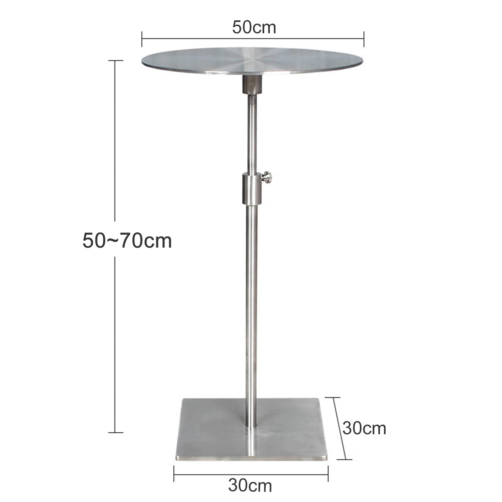 Tavolino regolabile in altezza da 50,8 a 71,1 cm, in acciaio inox, con piano spesso 5 mm, per soggiorno, sala da pranzo, bar, patio, cortile, balcone