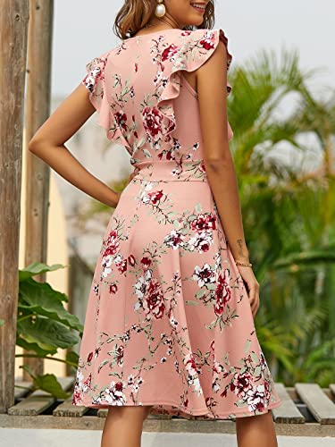 Image of YATHON Women's Vintage Ruffle Sleeve Floral A Line Cocktail Party Dresses
