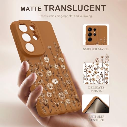 Image of Designed for Samsung Galaxy S26 Ultra Case for Women, Brown Floral | Cute Flower Pattern Liquid Silicone Phone Case [Full Camera Protection] Slim Soft TPU Protective Cover
