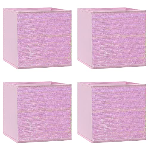 Aufbewahrungsbox 4er Set,Faltbare Aufbewahrungswürfel, Aufbewahrungsboxen Faltbare Wendepailletten Stoffboxen Kiste mit Griffen 25 x 25 x 25cm für Würfelregal,Spielzeug,Kleidung Cover