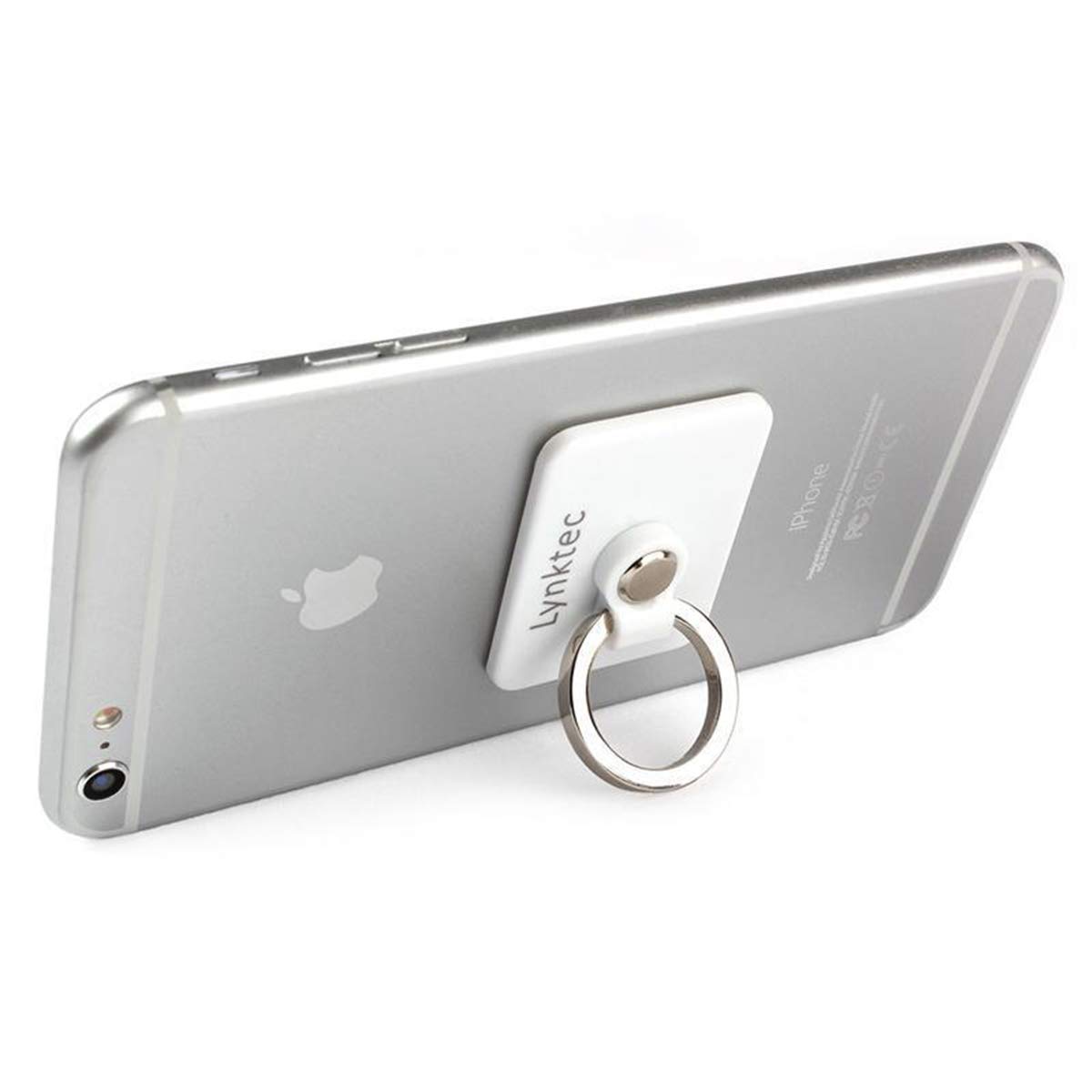Cell Phone 360 Degree Multi-Angle Ring Stand Holder for iPhone, Samsung, Android Smartphones by Lynktec (White with Silver Ring)