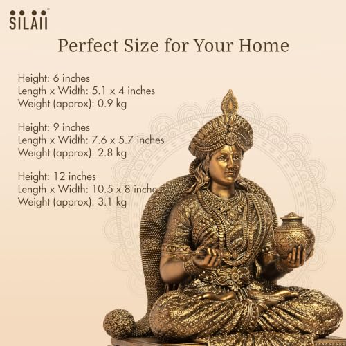 Image of SILAII Goddess Annapoorani Sculpture | 6 Inch Antique Bronze Finish | Annapurna Devi Idol for Home Temple, Pooja Room & Spiritual Decor