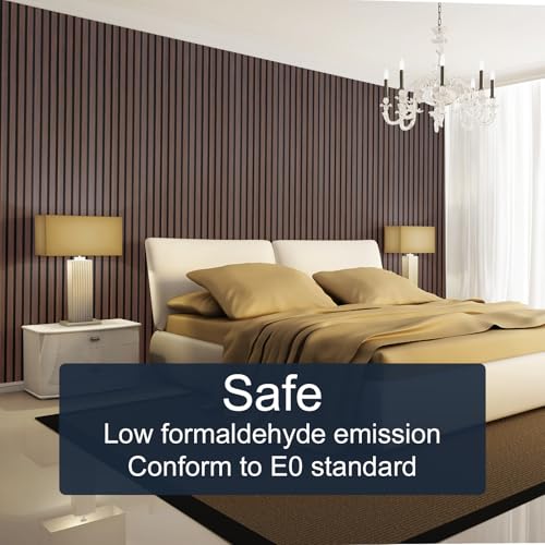 Image of NeatiEase Wood Panels for Wall, 4-Piece 96 inch x 12.6 inch Soundproof Wood Slat Wall Panel for Interior Wall Decor Noise Cancelling, Wood Acoustic Wall Panels, Sound Absorbing Panel (Rustic Walnut)