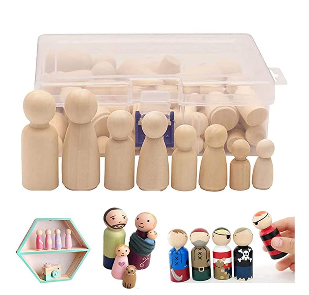 S SYMEFER 50pcs Wooden Peg Dolls Unfinished People, Assorted Sizes Wood Crafts DIY Painting Toy Home Decoration Natural Wood Shapes Figures for Decorative Doll Bodies for DIY Arts and Crafts