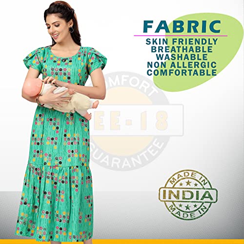 Image of CEE 18 Women's Cotton Rayon A-Line Maternity Feeding Kurti with Zippers (10011) (Small, Marine Green)