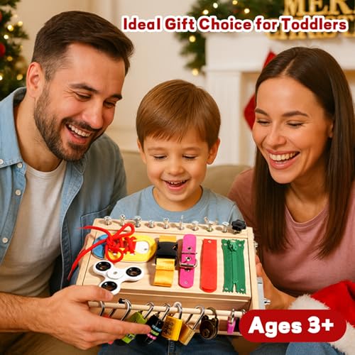 INIFEIDALA Montessori Wooden Busy Board - Fine Motor Skills Toys for 2-5 Year Old Boys Girls, Preschool STEM Life Skills Game, Latches Lock Key Sensory Toy, Screwdriver Board Set, Educational Gift - Image 7