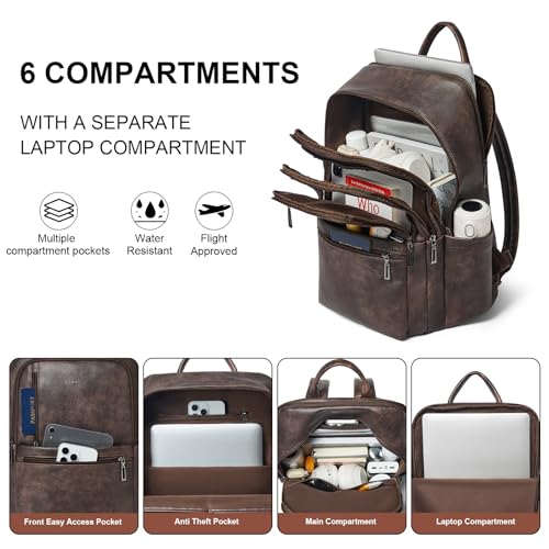 Image of Shrrie Leather 17 inch Laptop Backpack for Women, Large Travel Backpack Purse for Casual Daypack College Work Bag