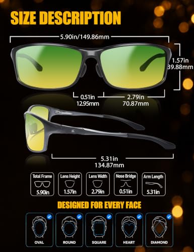 Image of BIRCEN Night Vision Glasses for Driving: Anti-Glare Metal Glasses for Men