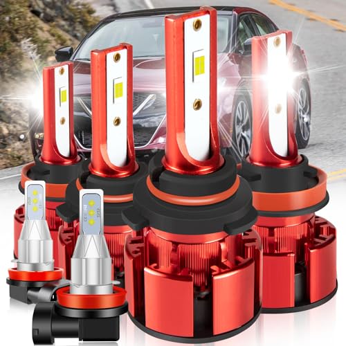 LTZXAP For Nissan Maxima 2009-2014 Light Bulbs, 800% Brightness Hi and Lo Beam+Fog Light Bulbs, with 20,000-rpm Quiet Turbine Cooling Fan, Superfocused Beam Mode, 6500K, 36000LM Super Bright, 6PCS