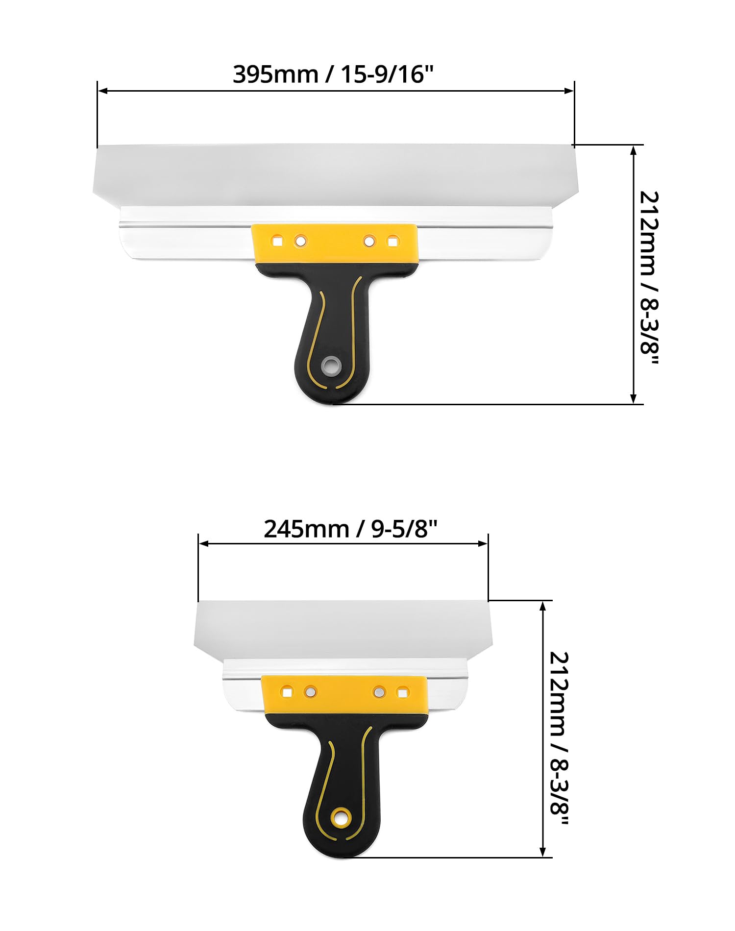 QWORK® Ensemble de Couteau à enduire 250mm + 400 mm, Spatule enduit en acier inoxydable, Poignée ergonomique avec trou de suspensione