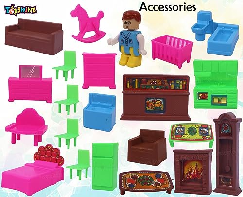 Image of Toyshine DIY Doll House Creative Edition with Accessories Included Playset (Multicolour, 108 Pieces )