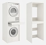 PLATAN ROOM Waschmaschine Trockner Schrank mit Ausziehbrett • Waschmaschinenschrank für Waschmaschine & Wäschetrockner • Überbauschrank 187 x 65 x 66 cm (Weiß)