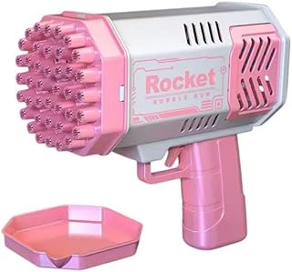 مسدس فقاعات صغير للأطفال الصغار بعدد 40 فتحة لصنع الفقاعات مزود بأضواء، مسدس إطلاق فقاعات للأولاد والبنات الصغار في الأماكن الداخلية والخارجية وحفلات أعياد الميلاد والزفاف، لون وردي