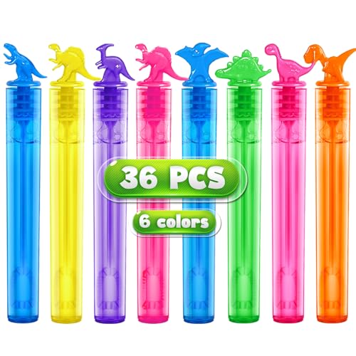 SpringFLower 36 Pieces Dinosaur Mini Bubble Wands,Bubble Party Favors Assortment Toys for Kids,Themed Birthday, Halloween, Goodie Bags, Carnival Prizes, Wedding, Bubble Maker Toys for Kids