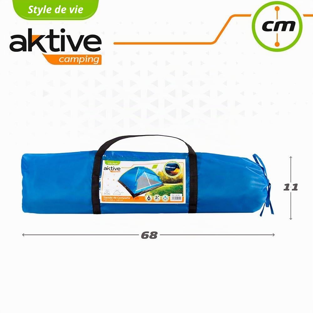 AKTIVE Tente Dôme 4 Personnes 210X240X130 cm, Design Igloo avec Double Toit et Moustiquaire, Structure en Fibre de Verre, Montage Facile et Sac Inclus (52551)