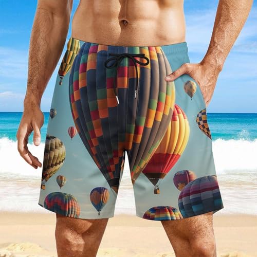 Mens Swim Trunks with Compression Liner Quick Dry Swim Shorts Colorful Hot Air Balloon Bathing Suits Beach Shorts4
