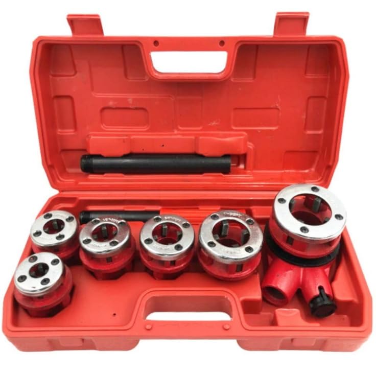 SIO Juego Terrajas para Roscar en Pulgadas 1/4"–5/4" – Kit de Roscas para Tubos con Fileras y Portaterrajas – Herramienta Profesional Fontanería, Gas y Mecánica – Set 9 Piezas