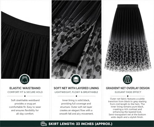 Image of THANYA'S BOUTIQUE Women's Korean Style Midi Skirt | Lightweight Flowy Net Fabric | 33 Inches (Approx) | Pleated Elegant A-Line Flare Skirt | Imported Wear & Casual Outfit for Women & Girls
