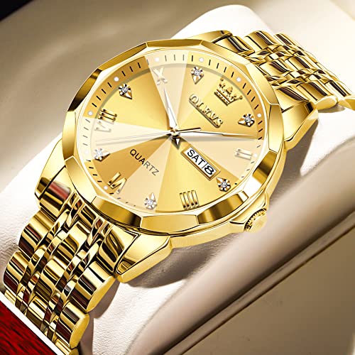 Image of OLEVS Watch for Men Diamond Business Dress Analog Quartz Stainless Steel Waterproof Luminous Date Two Tone Luxury Casual Wrist Watch Blue