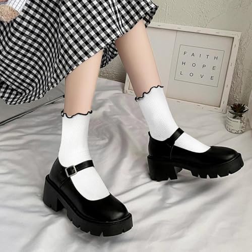 Image of DIVINA VITAE 4 Pairs Women Bow Socks Ruffle Socks Frilly with Bows Ruffle Crew for Women Black White Ruffle Ankle Sock Soft Breathable Thin Cotton Ruffle Sock Cute Fashion for Girls and Womens
