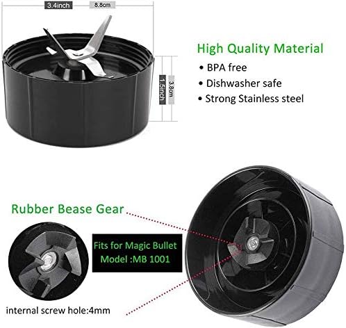 12-Pieces Cross Blades Replacement Part &16Oz Tall Jar Cups & Shock Pads & Top Gear & Gaskets & Shock Pad & Cup Lip Rings Replacement Set for Magic Bullet Blender, Juicer and Mixer (Model MB1001 250W)