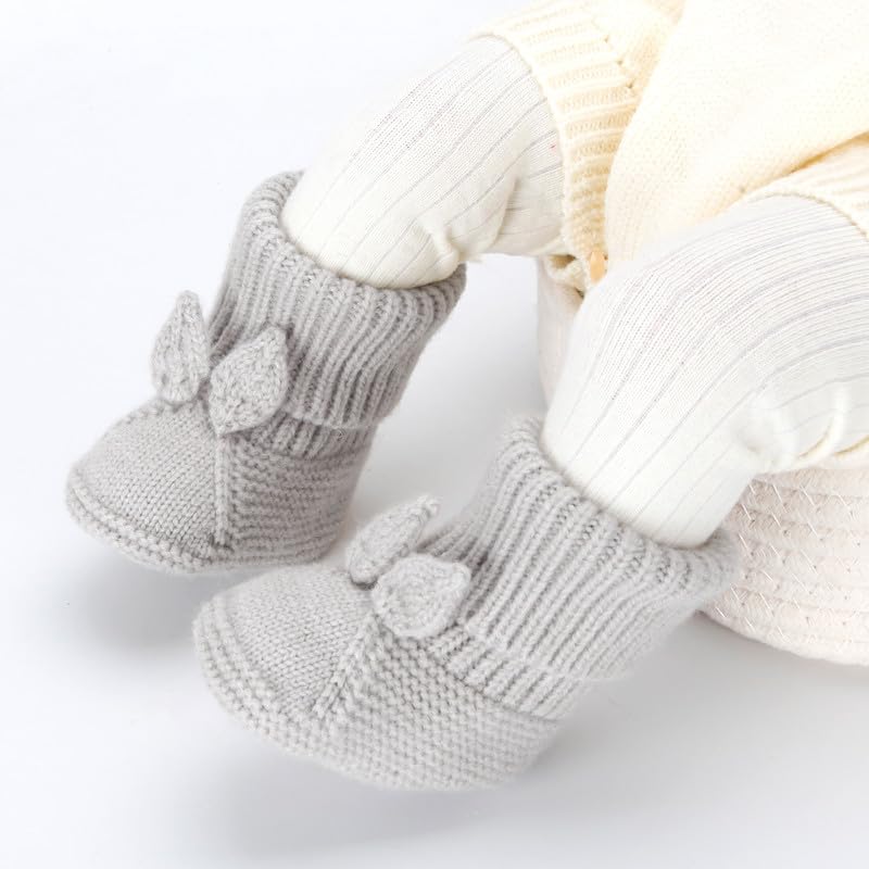 Loyfoky Crochet Baby Booties Newborn Babe First Walkers Knit Boots Warm Crib Shoes Soft Infant Sock for Boy Girl Grey 9-12M