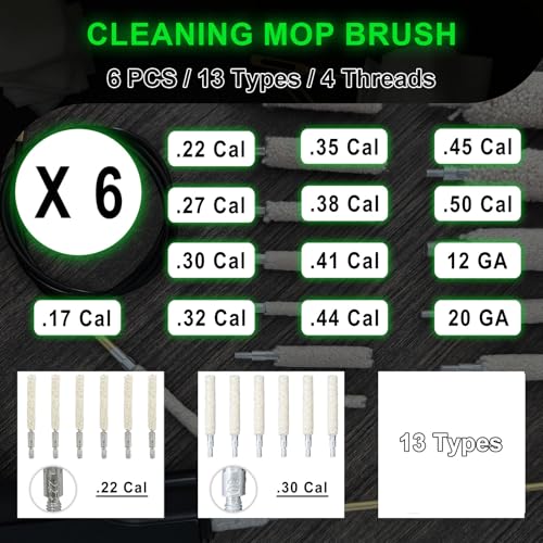 XXLIYA 22 Caliber Cleaning Kit 6PCS Cotton Mop Brush Pistol Cleaning Kit for 22 Cal Rifle Shotgun Bore Brush Handgun Gun Chamber Cleaner Firearm Maintenance Accessories - Thumbnail 3