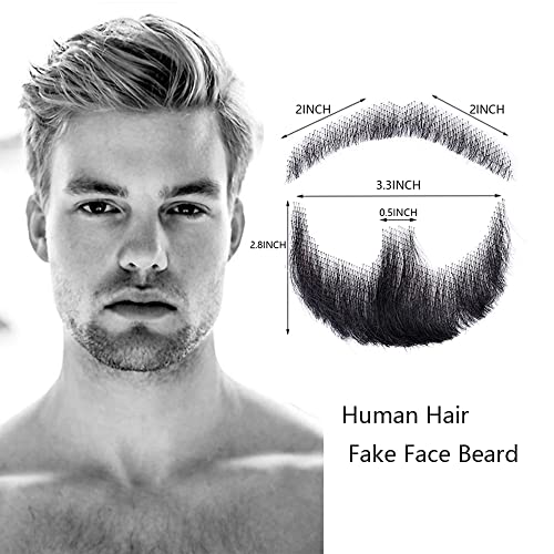 Clione Fake Face Beard Realistic Human Hair Facial Hair Full Hand Tied Lace Invisible Goatee Beard Halloween Funny Cosplay (Black) #TOP6