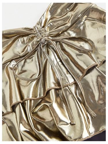 WDIRARA Women's Y2k Sparkly Layered A Line Mini Skirt Drawstring Side Ruffle Low Waist Party Skirts3