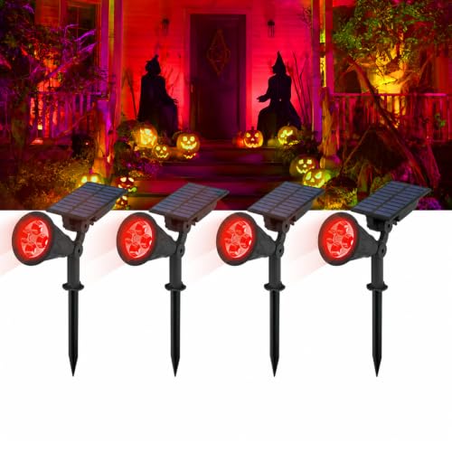 T-SUN Red Solar Spotlights Outdoor for Halloween, Christmas Decor, 4 Pack