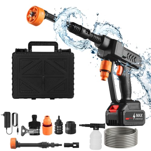 CALISTOUK Hidrolimpiadora Inalámbrica 6 en 1, 60 Bar 2 Baterías de 1200mAh Lavadora a Presión Hidrolimpiadora para Piscina Automóvil Jardín Ventana