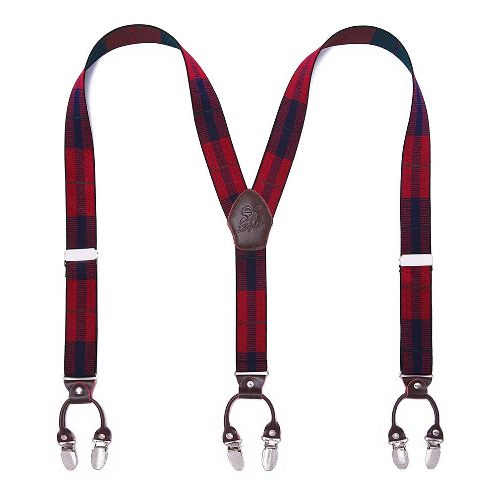 KANGDAI Rindsleder Hosenträger für Herren Breit Y Style 3.5 CM Mit Sehr 6 Starke Metall Clip Durable Elastic Verstellbare Hosenträger Geschenkbox für Herren und Damen
