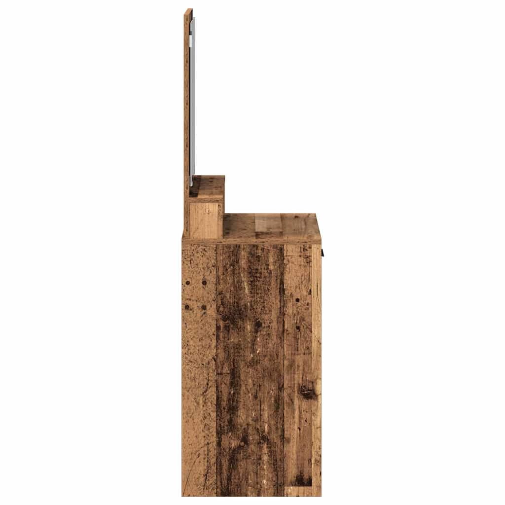 Schminktisch mit Regal Altholz Holzwerkstoff 50 x 41 x 140 cm mit Schublade und Spiegel, Kosmetiktisch für Schlafzimmer, Makeup Styling und Pflege, modernes Vintage Design