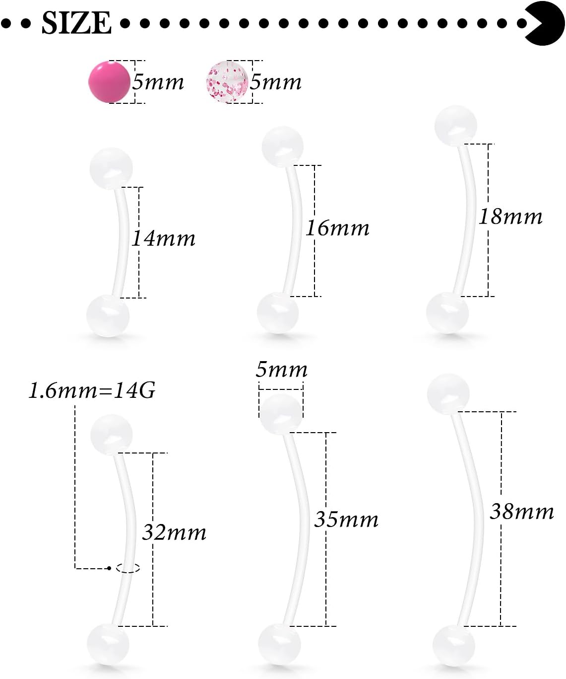 Hoeudjo Pregnancy Belly Rings Maternity Belly Button Rings Plastic Long Bar Navel Ring for Maternity Sport Pregnant Women Different Length 14/16/18/32/35/38mm Ball Size 5mm - Image 2