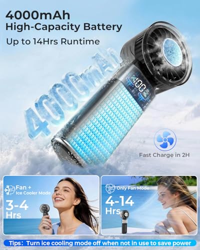 Image of ARCTlCOOL Portable Mini Fan with Ice Touch Tech, 7500 RPM Handheld Fan with Buckle, 4000mAh Rechargeable Battery, 100 Speeds Foldable Fan with Smart Digital Display for Makeup, Travel & Outdoor